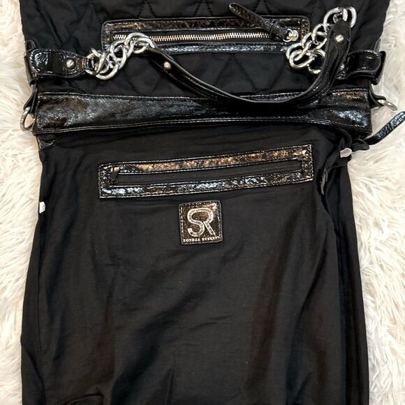 Sondra Roberts Black Quilted Large Hobo Tote Chain Link Straps Chic & Spacious - Picture 7 of 9